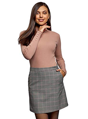 oodji Ultra Mujer Suéter Básico de Cuello Alto de Algodón, Beige, ES 34 / XXS