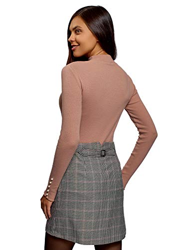 oodji Ultra Mujer Suéter Básico de Cuello Alto de Algodón, Beige, ES 34 / XXS