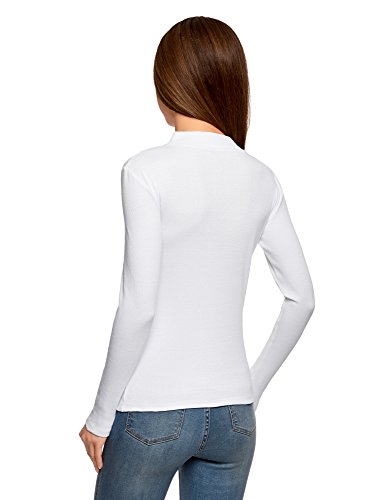 oodji Ultra Mujer Suéter Básico de Cuello Alto de Algodón, Blanco, ES 44 / XL