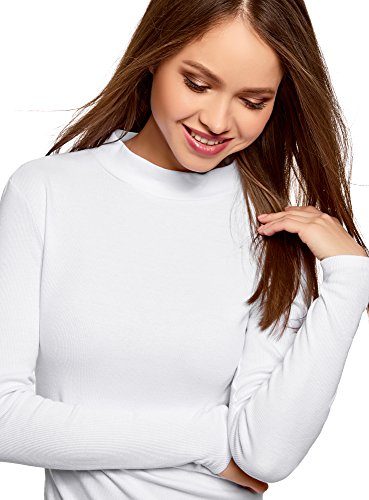 oodji Ultra Mujer Suéter Básico de Cuello Alto de Algodón, Blanco, ES 44 / XL