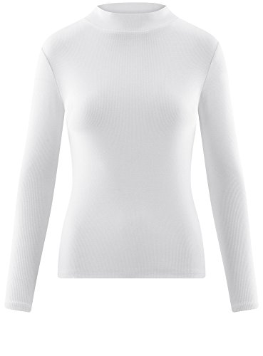 oodji Ultra Mujer Suéter Básico de Cuello Alto de Algodón, Blanco, ES 44 / XL