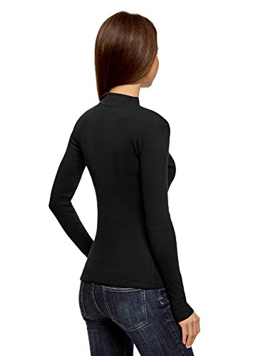 oodji Ultra Mujer Suéter Básico de Cuello Alto de Algodón, Negro, ES 46 / XXL