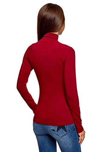 oodji Ultra Mujer Suéter Básico de Cuello Alto de Algodón, Rojo, ES 34 / XXS
