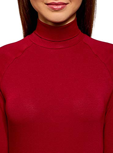 oodji Ultra Mujer Suéter Básico de Cuello Alto de Algodón, Rojo, ES 34 / XXS