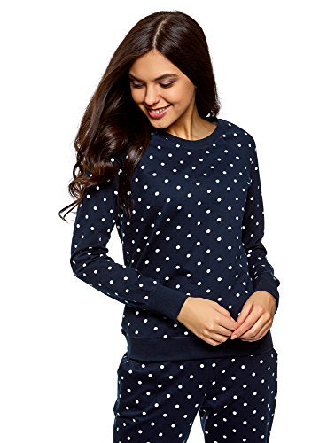 oodji Ultra Mujer Suéter Básico Estampado, Azul, ES 36 / XS