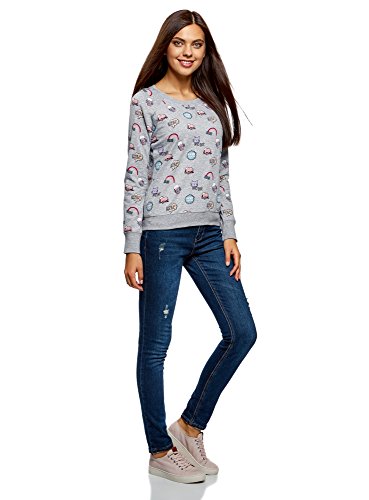 oodji Ultra Mujer Suéter Básico Estampado, Gris, ES 38 / S