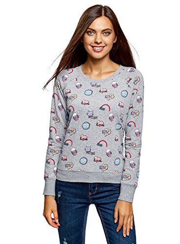 oodji Ultra Mujer Suéter Básico Estampado, Gris, ES 38 / S