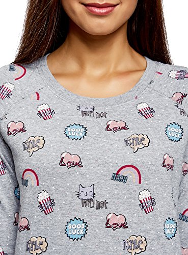 oodji Ultra Mujer Suéter Básico Estampado, Gris, ES 38 / S