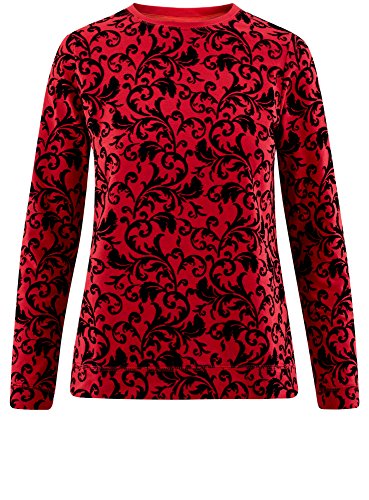 oodji Ultra Mujer Suéter con Estampado de Felpa, Rojo, ES 38 / S