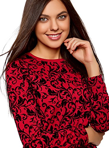 oodji Ultra Mujer Suéter con Estampado de Felpa, Rojo, ES 38 / S