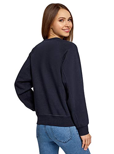 oodji Ultra Mujer Suéter de Algodón con Bordado, Azul, ES 40 / M