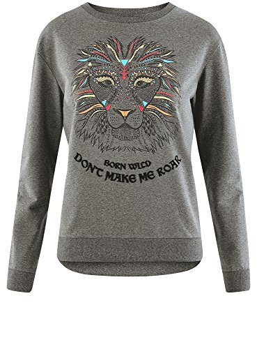 oodji Ultra Mujer Suéter de Algodón con Estampado, Gris, ES 34 / XXS