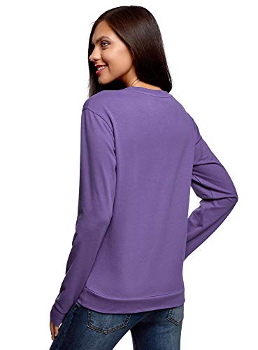 oodji Ultra Mujer Suéter de Algodón con Estampado, Morado, ES 34 / XXS