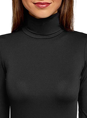 oodji Ultra Mujer Suéter de Cuello Alto Básico Ajustado, Negro, ES 36 / XS
