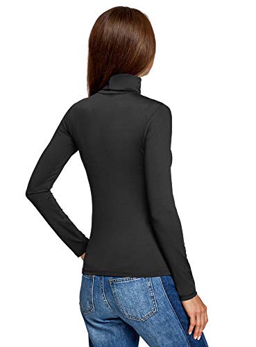 oodji Ultra Mujer Suéter de Cuello Alto Básico Ajustado, Negro, ES 36 / XS