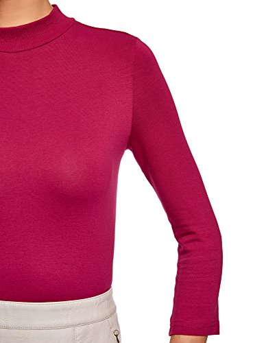 oodji Ultra Mujer Suéter de Cuello Alto de Algodón con Mangas 3/4, Rojo, ES 44 / XL