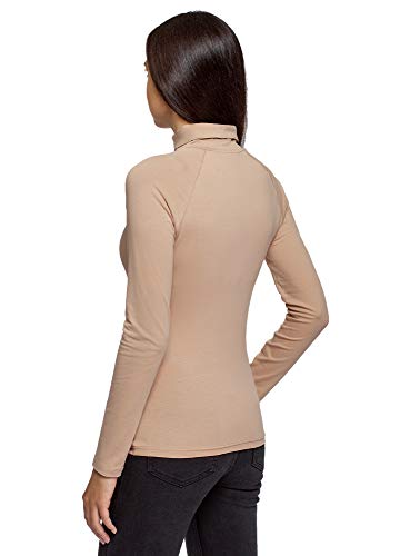 oodji Ultra Mujer Suéter de Cuello Alto de Algodón con Mensaje, Beige, ES 42 / L