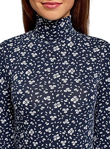 oodji Ultra Mujer Suéter de Cuello Alto Estampado, Azul, ES 34 / XXS