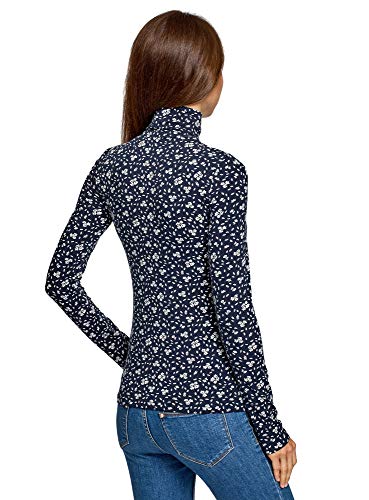 oodji Ultra Mujer Suéter de Cuello Alto Estampado, Azul, ES 34 / XXS