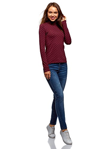 oodji Ultra Mujer Suéter de Cuello Alto Estampado, Rojo, ES 42 / L