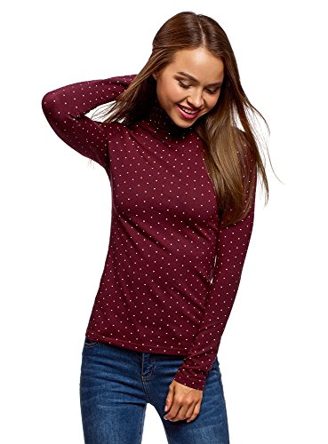 oodji Ultra Mujer Suéter de Cuello Alto Estampado, Rojo, ES 42 / L