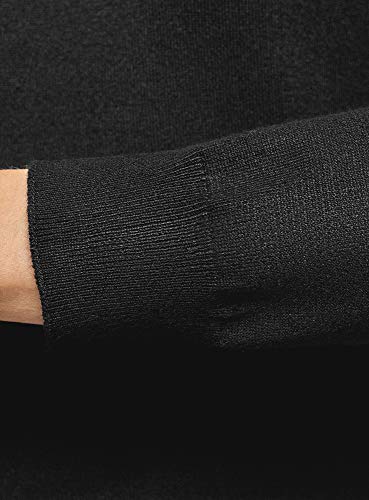 oodji Ultra Mujer Suéter de Silueta Libre con Cuello de Camisa, Negro, ES 38 / S