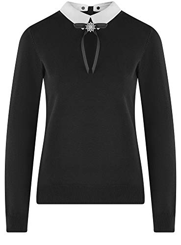 oodji Ultra Mujer Suéter de Silueta Libre con Cuello de Camisa, Negro, ES 38 / S