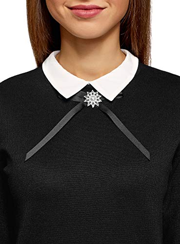 oodji Ultra Mujer Suéter de Silueta Libre con Cuello de Camisa, Negro, ES 38 / S