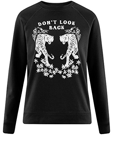 oodji Ultra Mujer Suéter Holgado con Estampado, Negro, ES 36 / XS