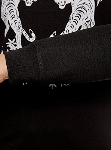 oodji Ultra Mujer Suéter Holgado con Estampado, Negro, ES 36 / XS