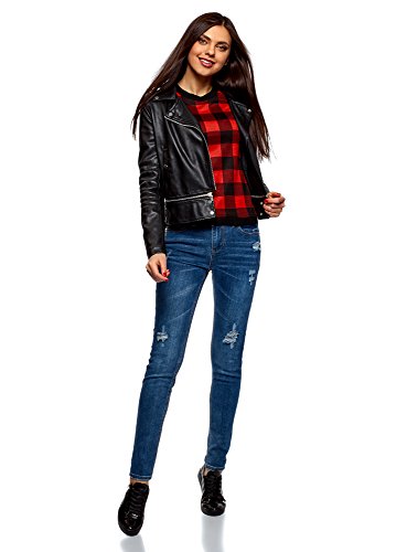 oodji Ultra Mujer Suéter Recto a Cuadros, Rojo, ES 38 / S