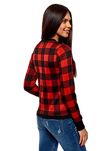oodji Ultra Mujer Suéter Recto a Cuadros, Rojo, ES 38 / S