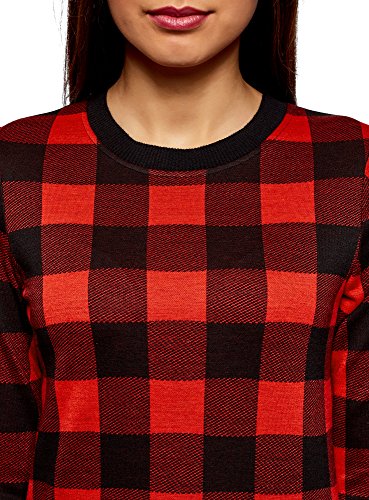 oodji Ultra Mujer Suéter Recto a Cuadros, Rojo, ES 40 / M