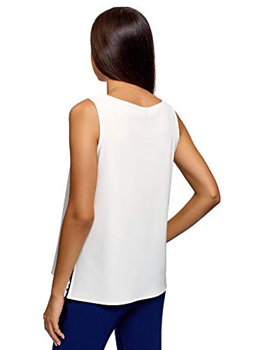 oodji Ultra Mujer Top Recto con Cuello Redondo, Blanco, ES 42 / L