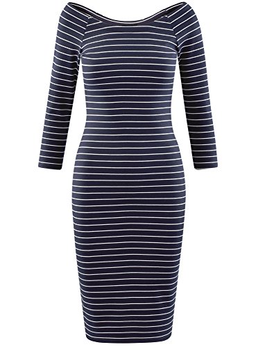 oodji Ultra Mujer Vestido Ajustado con Escote Barco, Azul, ES 36 / XS