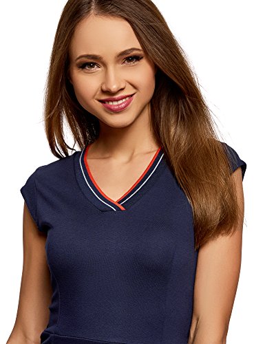 oodji Ultra Mujer Vestido Ajustado con Escote en V, Azul, ES 36 / XS