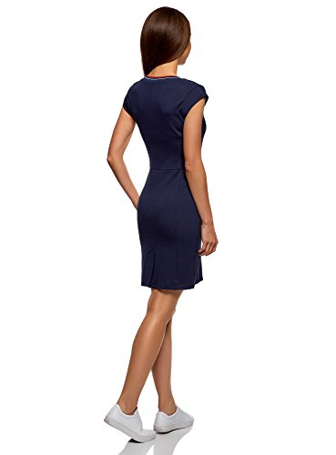 oodji Ultra Mujer Vestido Ajustado con Escote en V, Azul, ES 36 / XS