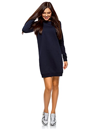 oodji Ultra Mujer Vestido Básico de Estilo Deportivo, Azul, ES 38 / S