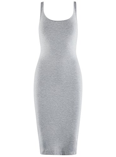 oodji Ultra Mujer Vestido-Camiseta de Tirantes de Punto, Gris, ES 40 / M