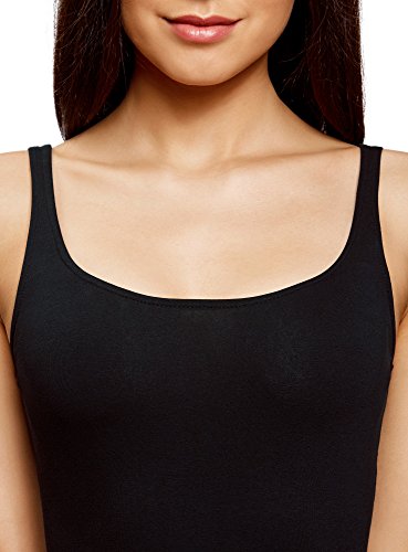 oodji Ultra Mujer Vestido-Camiseta de Tirantes de Punto, Negro, ES 36 / XS