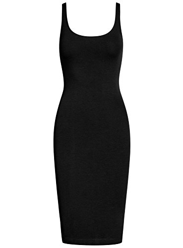 oodji Ultra Mujer Vestido-Camiseta de Tirantes de Punto, Negro, ES 40 / M