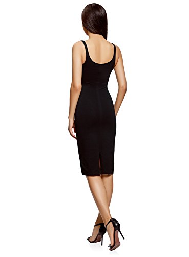 oodji Ultra Mujer Vestido-Camiseta de Tirantes de Punto, Negro, ES 44 / XL