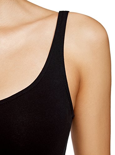 oodji Ultra Mujer Vestido-Camiseta de Tirantes de Punto, Negro, ES 44 / XL