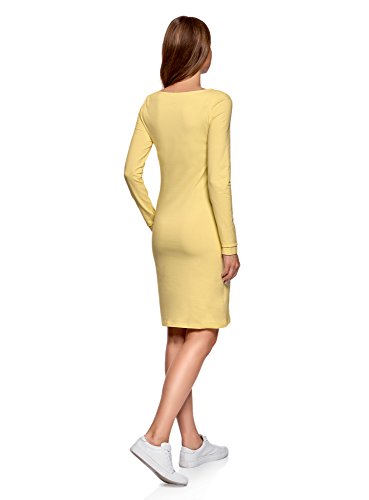 oodji Ultra Mujer Vestido de Punto Ajustado, Amarillo, ES 36 / XS