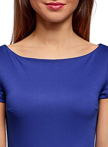 oodji Ultra Mujer Vestido de Punto con Escote Barco, Azul, ES 34 / XXS