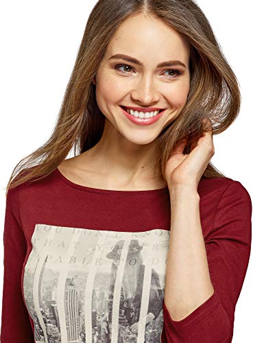 oodji Ultra Mujer Vestido de Punto con Estampado, Rojo, ES 36 / XS