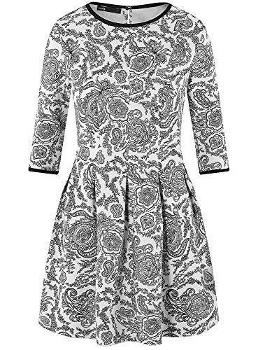 oodji Ultra Mujer Vestido de Punto con Pliegues en la Falda, Blanco, ES 38 / S