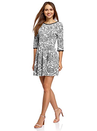 oodji Ultra Mujer Vestido de Punto con Pliegues en la Falda, Blanco, ES 38 / S