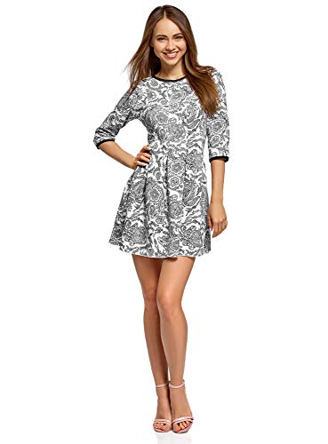 oodji Ultra Mujer Vestido de Punto con Pliegues en la Falda, Blanco, ES 38 / S