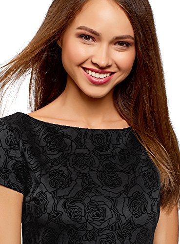 oodji Ultra Mujer Vestido de Punto Estampado de Felpa, Negro, ES 36 / XS